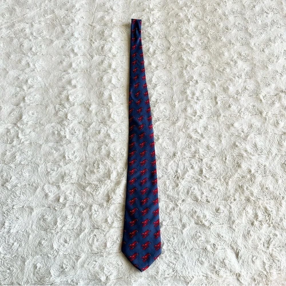Vintage Tommy Hilfiger Necktie Mens Blue Lobster Coastal Nautical Silk USA Vtg